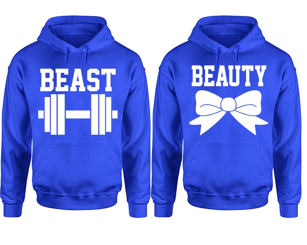 Beast Beauty hoodie, Matching couple hoodies, Royal Blue pullover hoodies. Couple jogger pants and hoodies set.