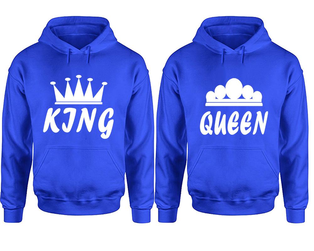 King and Queen hoodies, Matching couple hoodies, Royal Blue pullover hoodies