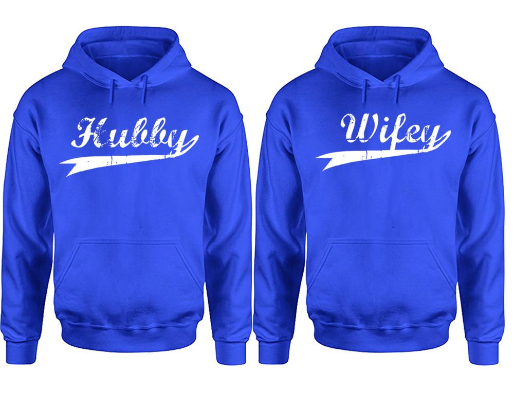 Hubby Wifey hoodie, Matching couple hoodies, Royal Blue pullover hoodies. Couple jogger pants and hoodies set.