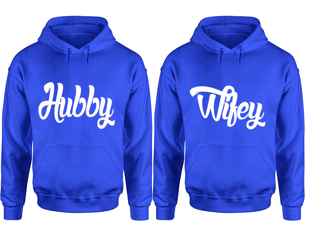 Hubby and Wifey hoodies, Matching couple hoodies, Royal Blue pullover hoodies
