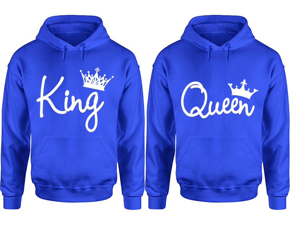 King Queen hoodie, Matching couple hoodies, Royal Blue pullover hoodies. Couple jogger pants and hoodies set.