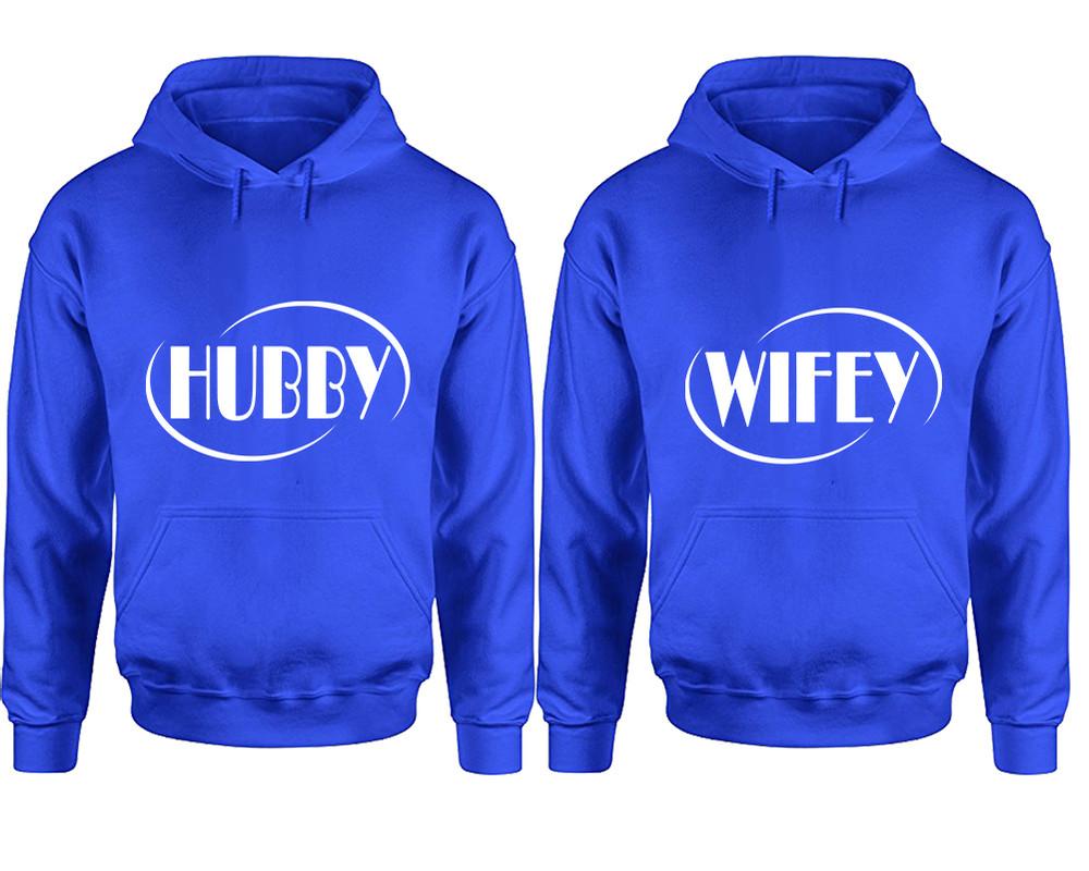 Hubby and Wifey hoodies, Matching couple hoodies, Royal Blue pullover hoodies