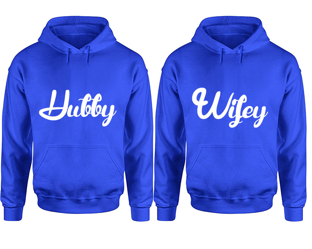 Hubby and Wifey hoodies, Matching couple hoodies, Royal Blue pullover hoodies