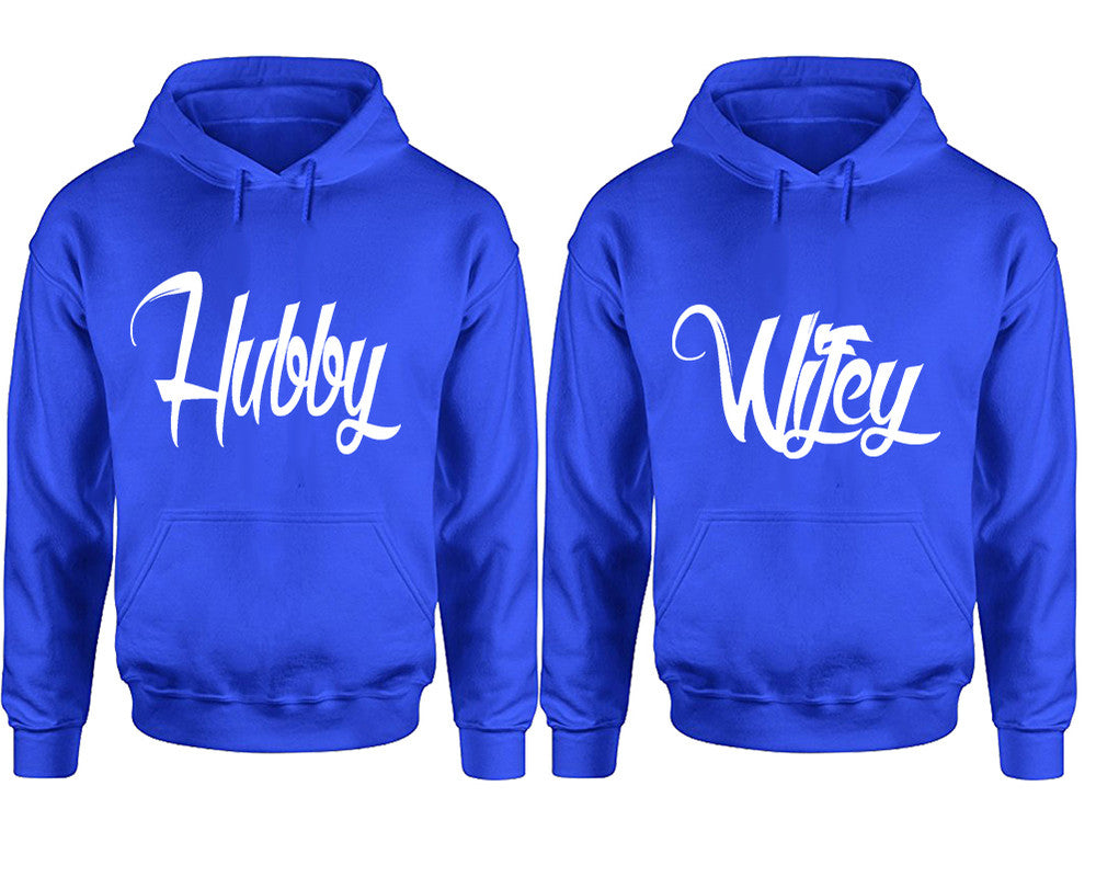 Hubby and Wifey hoodies, Matching couple hoodies, Royal Blue pullover hoodies