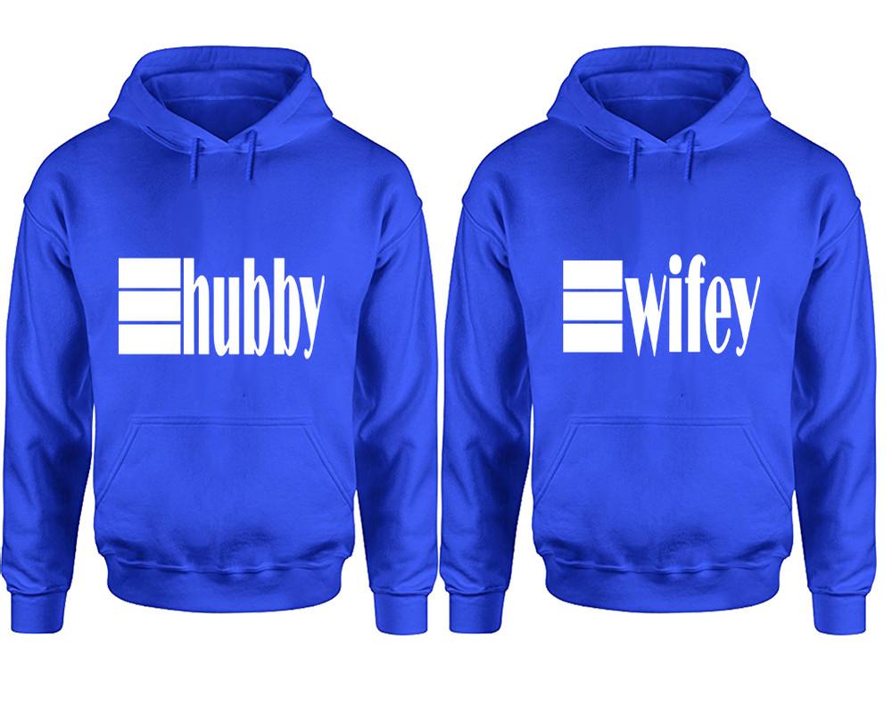 Hubby and Wifey hoodies, Matching couple hoodies, Royal Blue pullover hoodies