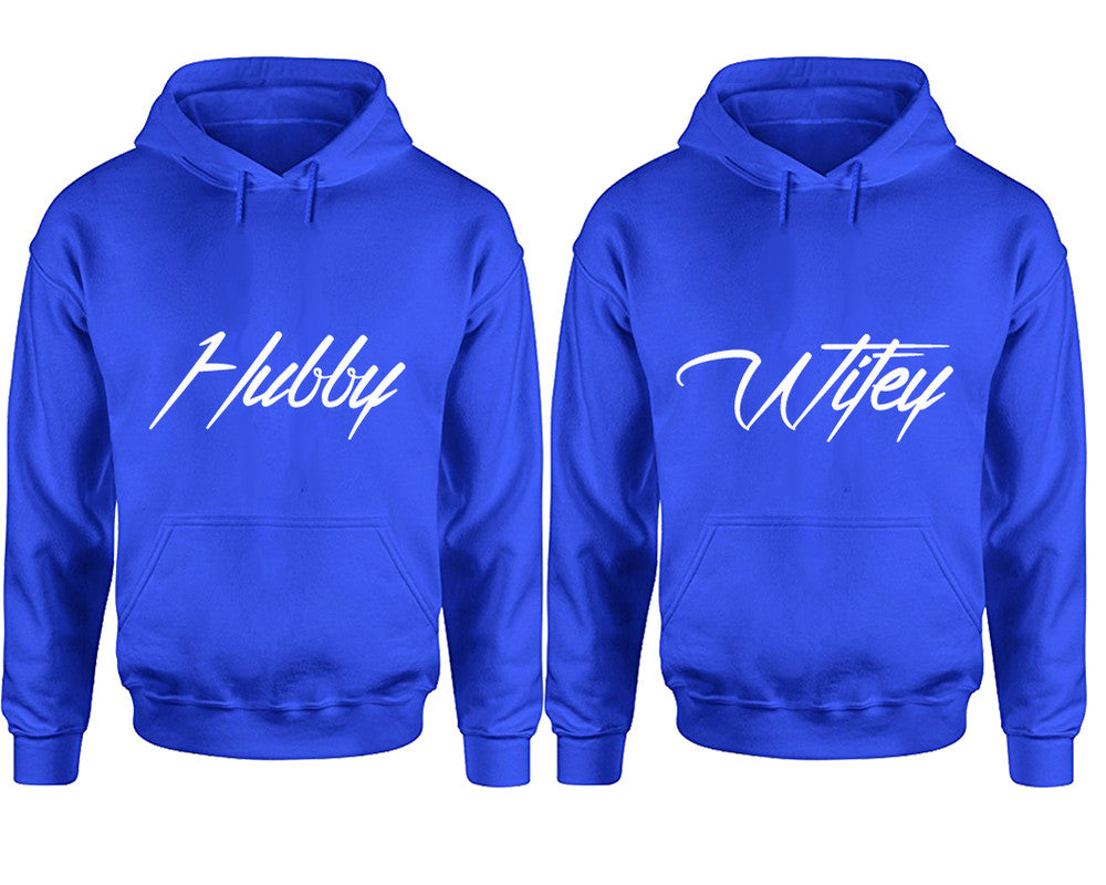 Hubby and Wifey hoodies, Matching couple hoodies, Royal Blue pullover hoodies