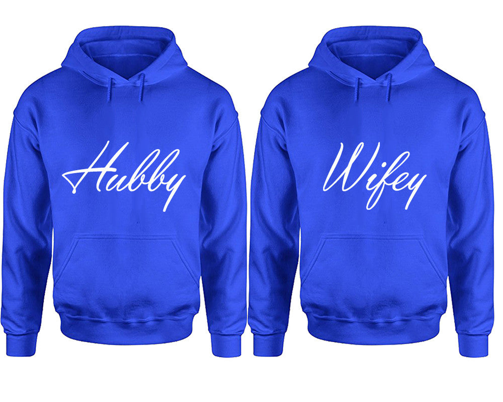 Hubby and Wifey hoodies, Matching couple hoodies, Royal Blue pullover hoodies