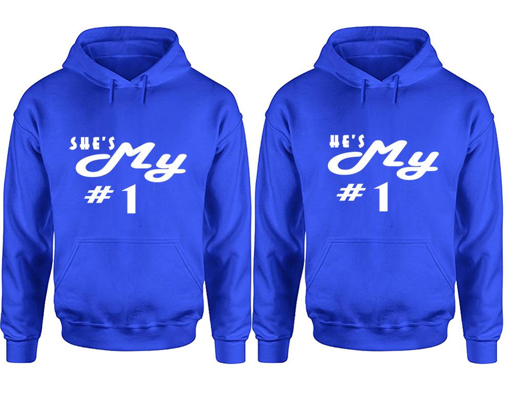 She's My Number 1 and He's My Number 1 hoodies, Matching couple hoodies, Royal Blue pullover hoodies