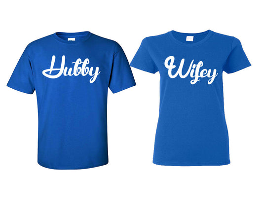 Hubby and Wifey matching couple shirts.Couple shirts, Royal Blue t shirts for men, t shirts for women. Couple matching shirts.