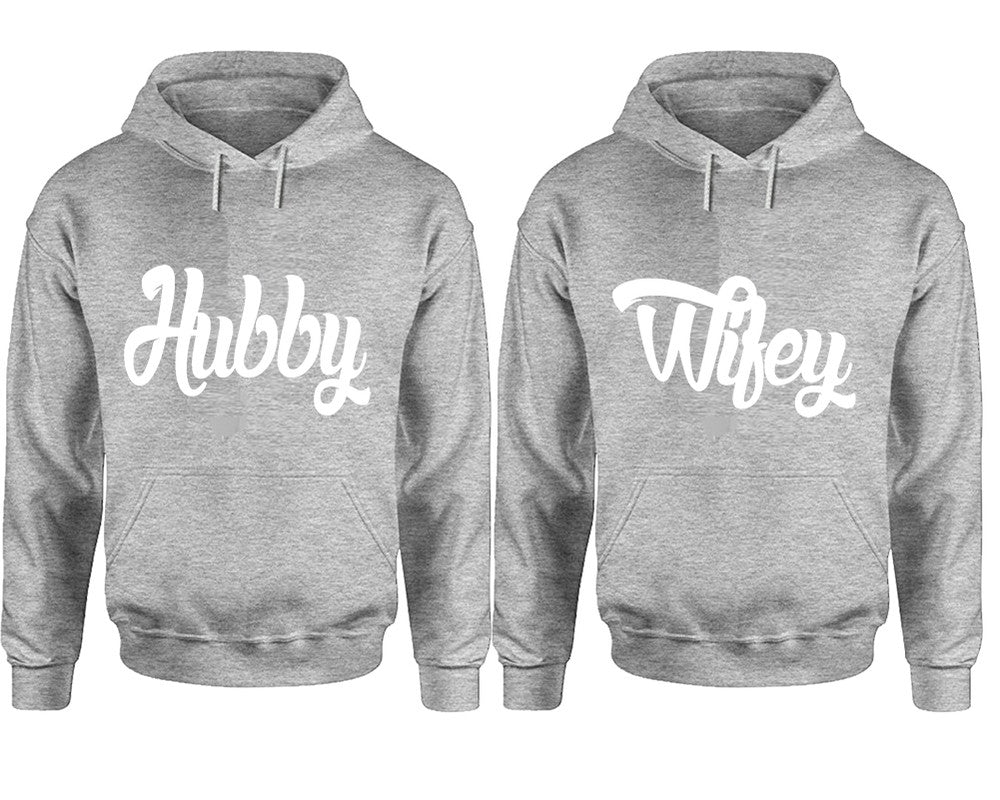 Hubby and Wifey hoodies, Matching couple hoodies, Sports Grey pullover hoodies