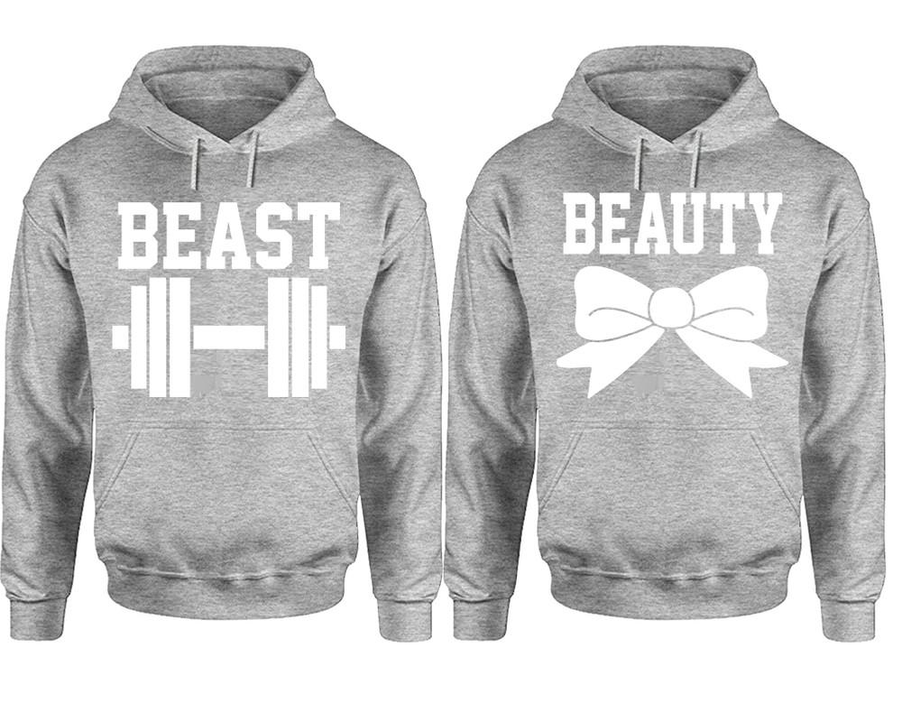 Beast Beauty hoodie, Matching couple hoodies, Sports Grey pullover hoodies. Couple jogger pants and hoodies set.