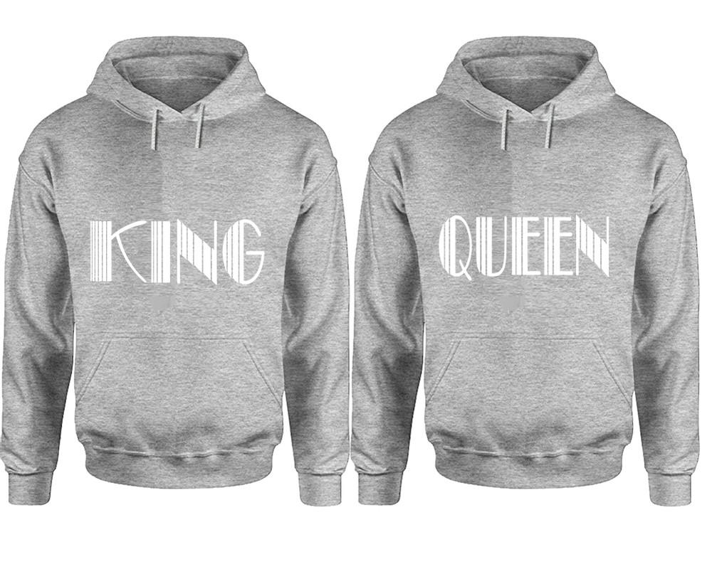 King and Queen hoodies, Matching couple hoodies, Sports Grey pullover hoodies