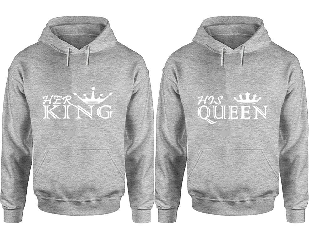 Her King and His Queen hoodies, Matching couple hoodies, Sports Grey pullover hoodies