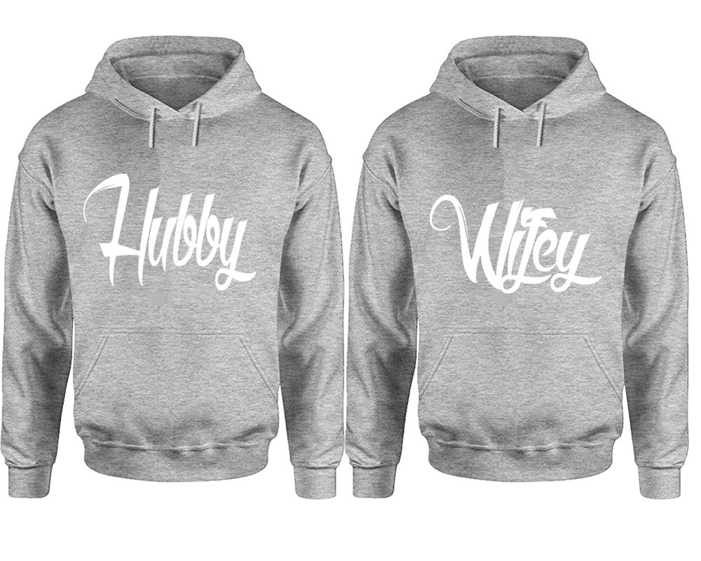 Hubby and Wifey hoodies, Matching couple hoodies, Sports Grey pullover hoodies