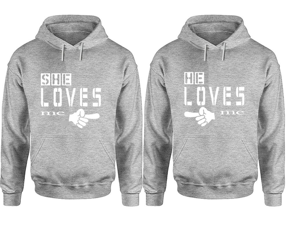 She Loves Me and He Loves Me hoodies, Matching couple hoodies, Sports Grey pullover hoodies