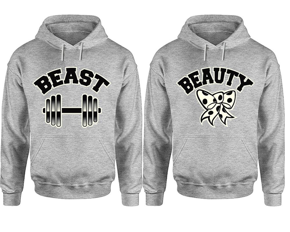 Beast Beauty hoodie, Matching couple hoodies, Sports Grey pullover hoodies. Couple jogger pants and hoodies set.