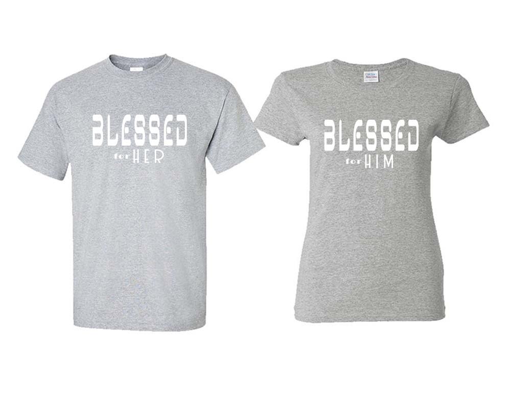 Blessed for Her and Blessed for Him matching couple shirts.Couple shirts, Sports Grey t shirts for men, t shirts for women. Couple matching shirts.