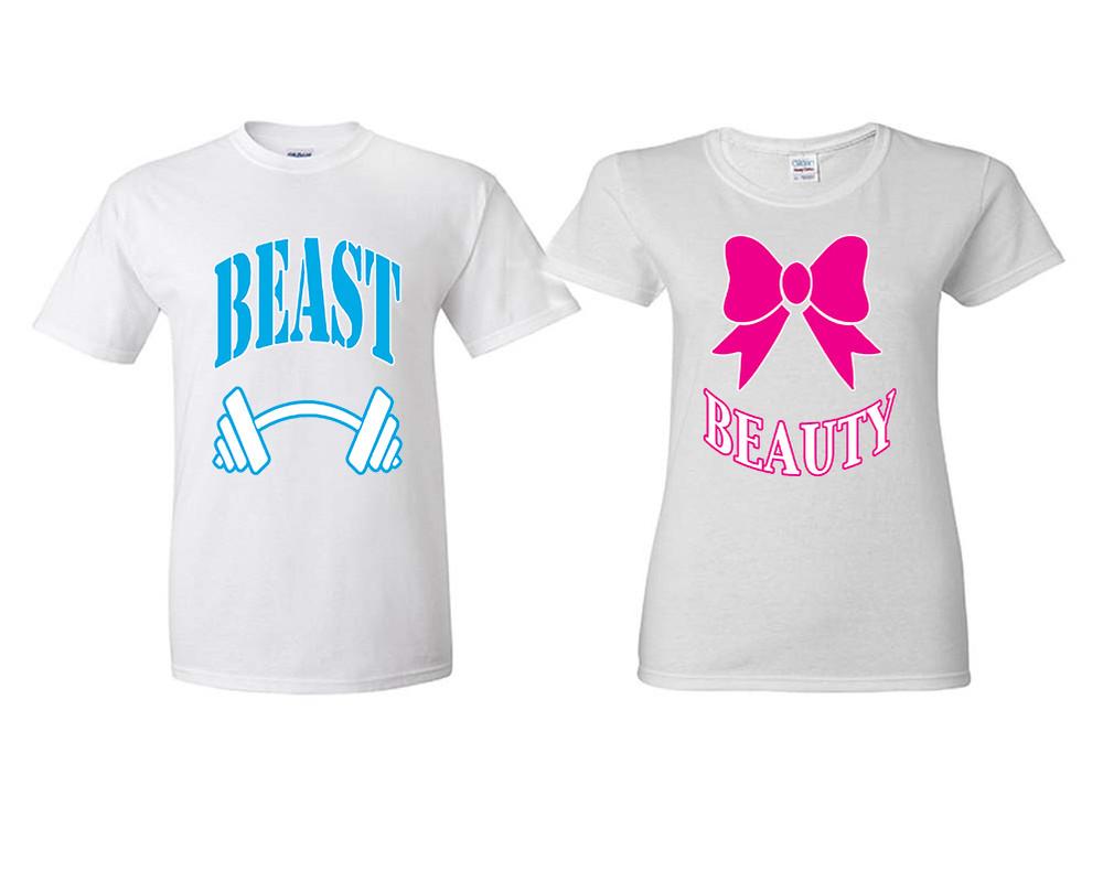 Beast Beauty matching couple shirts.Couple shirts, White t shirts for men, t shirts for women. Couple matching shirts.