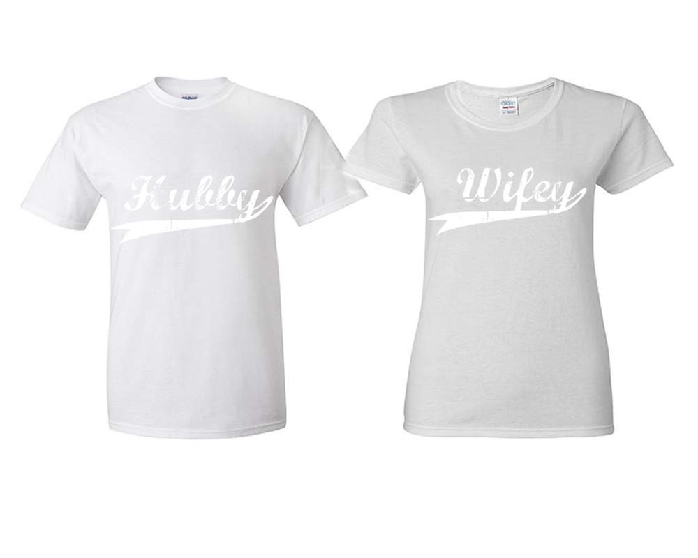 Hubby Wifey matching couple shirts.Couple shirts, White t shirts for men, t shirts for women. Couple matching shirts.